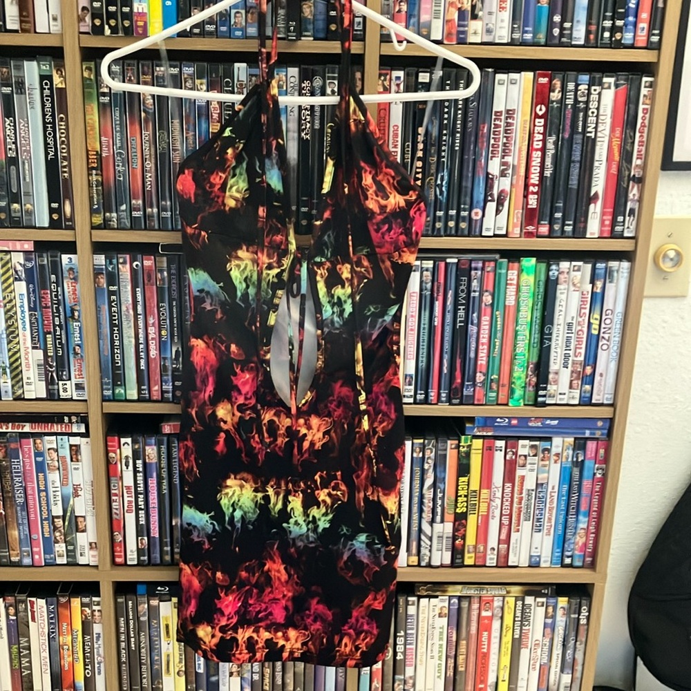 Women’s Halter Flame Print Dress - Black Multicolor